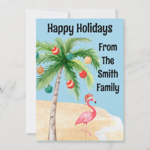 Cartes Pour Fêtes Annuelles Tropical Palm Tree Flamant rose Fête de Vacances
