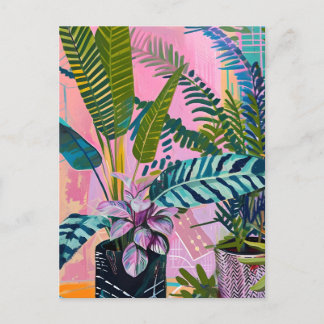 Cartes Pour Fêtes Annuelles Tropical pink flamingos set against lush green