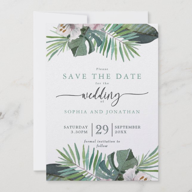 Cartes Pour Fêtes Annuelles Tropical Rustic Summer Enregistrer la date (Devant)