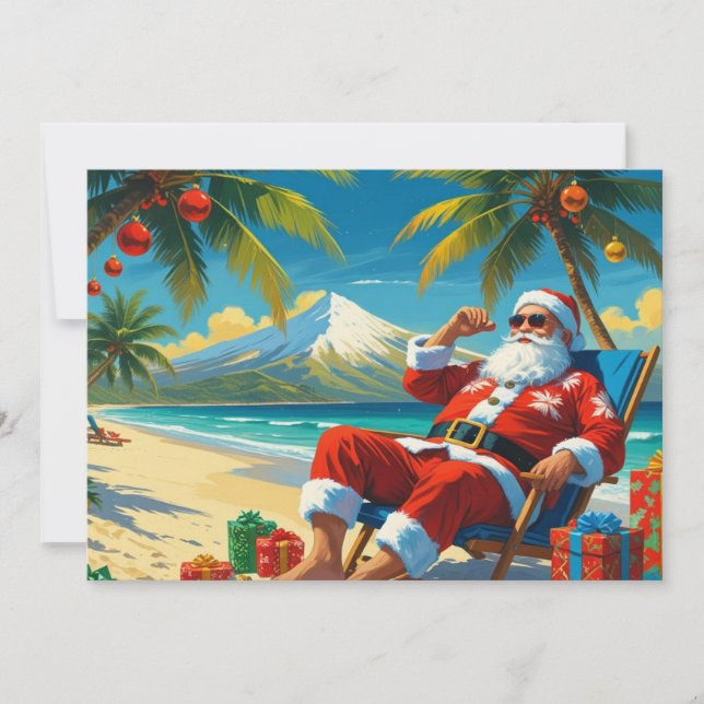 Cartes Pour Fêtes Annuelles Tropical Santa Beach Christmas Flat Holiday Card (Devant)