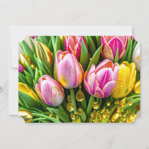 Cartes Pour Fêtes Annuelles Tulipes élégantes aux accents or, Pâques