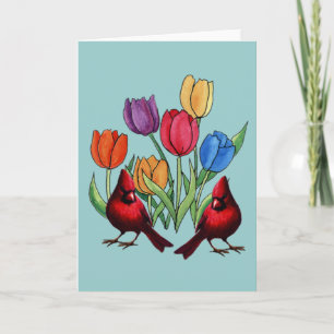 Cartes Pour Fêtes Annuelles Tulipes et cardinaux