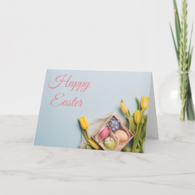 Cartes Pour Fêtes Annuelles Tulipes jaunes et oeufs de Pâques (Devant)