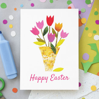 Cartes Pour Fêtes Annuelles Tulipes Pâques rose Art original Floral traditionn