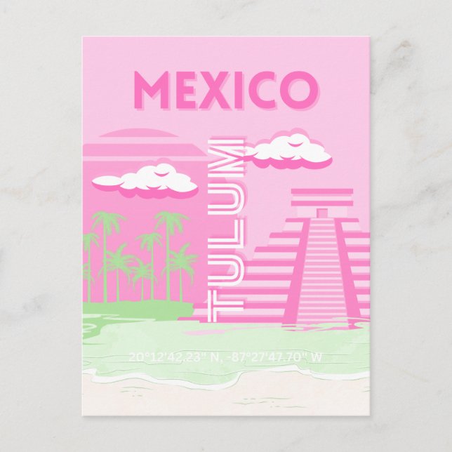 Cartes Pour Fêtes Annuelles Tulum, Mexique, Art Voyage, Art Preppy, Rose (Devant)