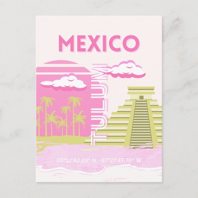 Cartes Pour Fêtes Annuelles Tulum, Mexique, Art Voyage, Rose (Devant)