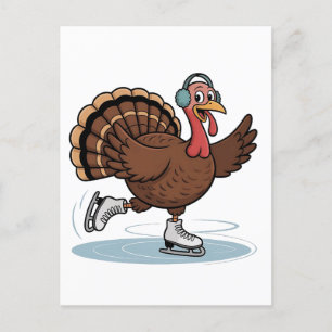 Cartes Pour Fêtes Annuelles Turquie Patinage sur glace Thanksgiving Gobbler