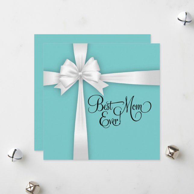 Cartes Pour Fêtes Annuelles Turquoise Bleu Classique Meilleure Maman Ever (Devant/Arrière en situation)