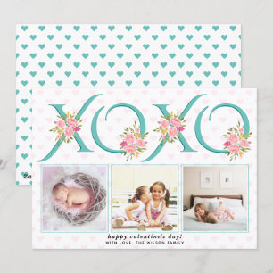 Cartes Pour Fêtes Annuelles Turquoise bleu XOXO rose roses photo Valentines Da
