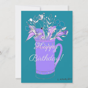 Cartes Pour Fêtes Annuelles Turquoise Coloré Joyeuses Fleurs D'Anniversaire En
