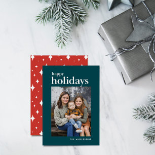 Cartes Pour Fêtes Annuelles Turquoise et Orange Serif Happy Holidays Photo