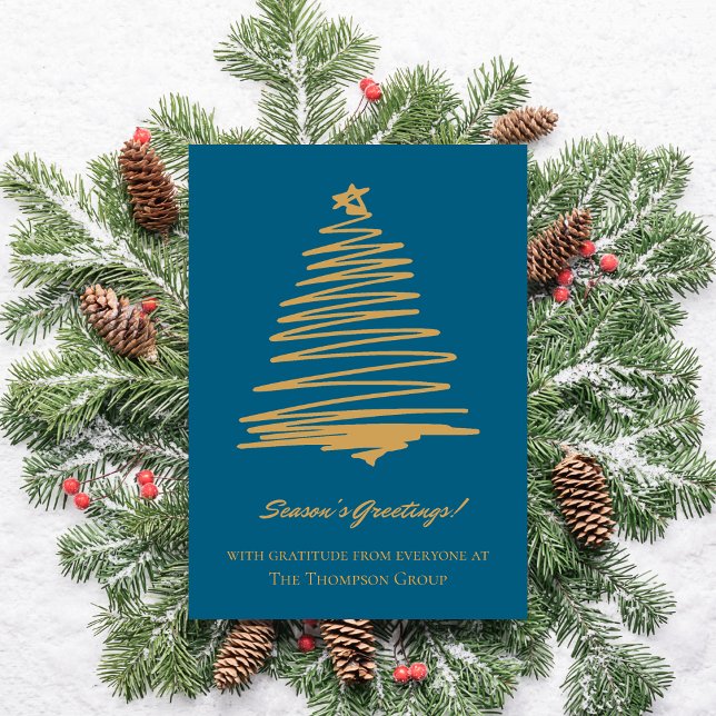 Cartes Pour Fêtes Annuelles Turquoise Gold Christmas Tree Entreprise (Teal Gold Christmas Tree Corporate Business Holiday Card)