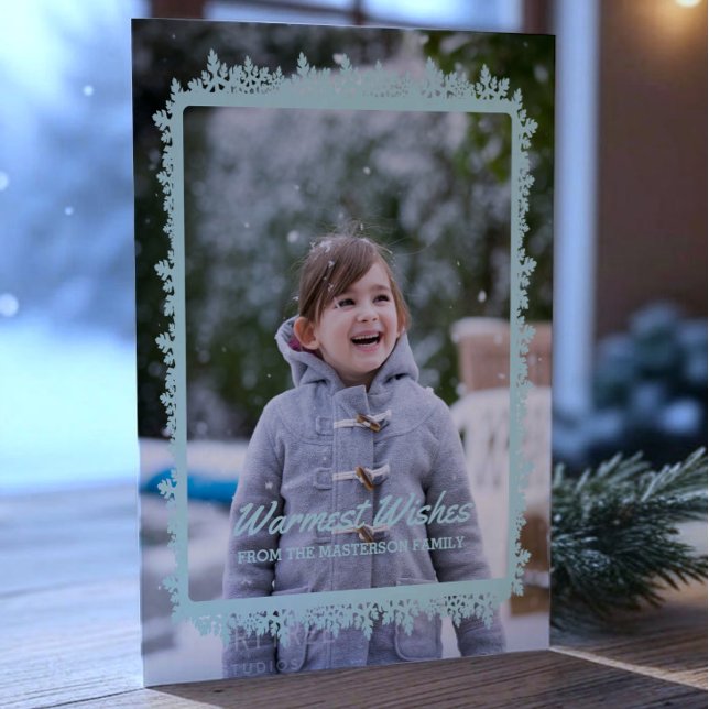 Cartes Pour Fêtes Annuelles Turquoise Snowflake Cadre de vacances Photo (Teal Snowflake Frame Holiday Photo Card)