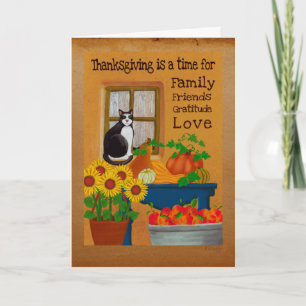 Cartes Pour Fêtes Annuelles Tuxedo chat avec la prime Thanksgiving