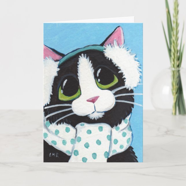 Cartes Pour Fêtes Annuelles Tuxedo Chat habillé pour Noël d'hiver (Devant)