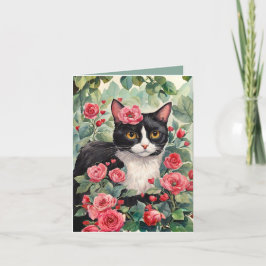 Cartes Pour Fêtes Annuelles Tuxedo Chat & Rose Valentine's Day Card