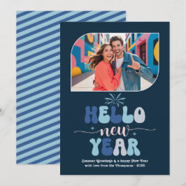 Cartes Pour Fêtes Annuelles Twilight Ocean Hello New Year Blue Retro Photo