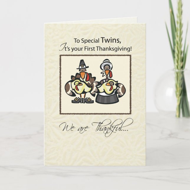 Cartes Pour Fêtes Annuelles Twin First Thanksgiving Famille Turquie (Devant)