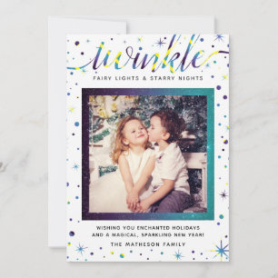 Cartes Pour Fêtes Annuelles Twinkle Snowflakes Enchanted Purple & Teal