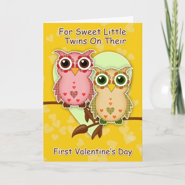 Cartes Pour Fêtes Annuelles Twins First Valentine's Day Little Patchwork Owls (Devant)
