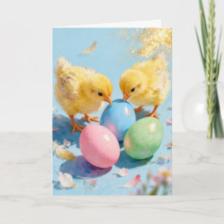 Cartes Pour Fêtes Annuelles Two Chicks and Easter Eggs