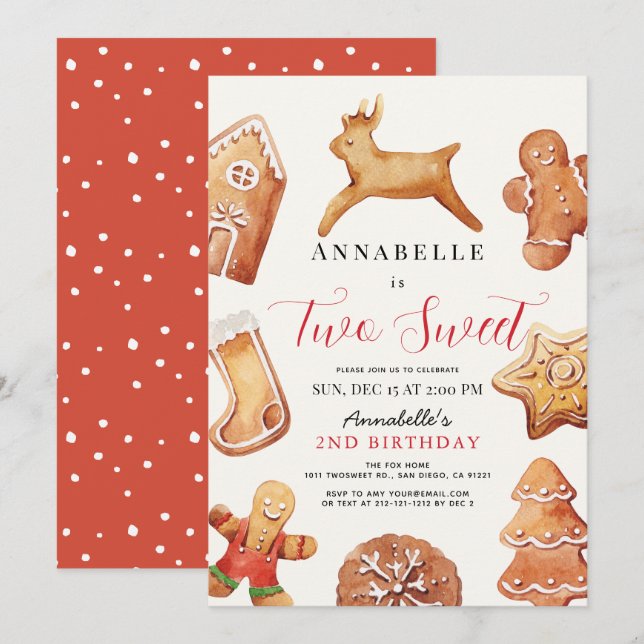Cartes Pour Fêtes Annuelles Two Sweet Christmas Holiday Cookie 2nd Birthday (Devant / Derrière)