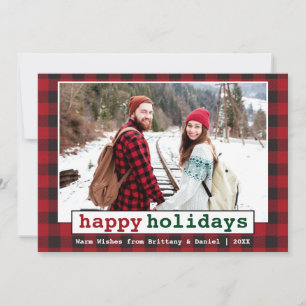 Cartes Pour Fêtes Annuelles Typewriter Police Happy Holidays Photo Red Plaid
