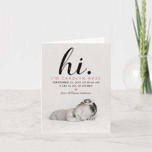 Cartes Pour Fêtes Annuelles Typographe moderne "Salut". Photo Birth Announceme