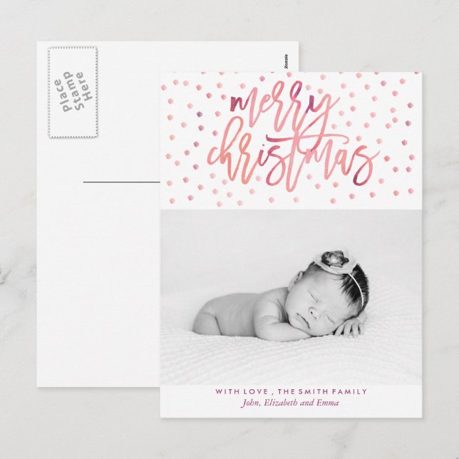 Cartes Pour Fêtes Annuelles Typographie aquarelle photo de Noël (Devant / Derrière)