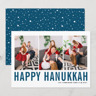 Cartes Pour Fêtes Annuelles Typographie Bleue Photo Collage Happy Hanoukka
