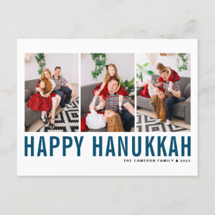 Cartes Pour Fêtes Annuelles Typographie Bleue Photo Collage Happy Hanoukka