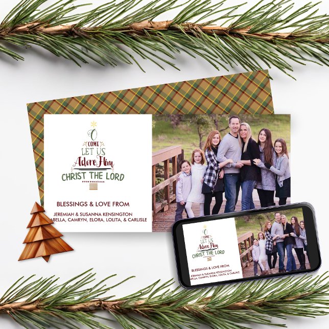 Cartes Pour Fêtes Annuelles Typographie chrétienne de Noël Plaid Photo (Créateur téléchargé)