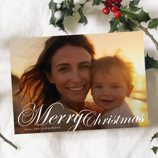 Cartes Pour Fêtes Annuelles Typographie classique élégante Photo Joyeux Noël (Créateur téléchargé)