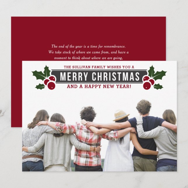 Cartes Pour Fêtes Annuelles Typographie classique Étiquette Joyeux Noël Photo (Devant / Derrière)