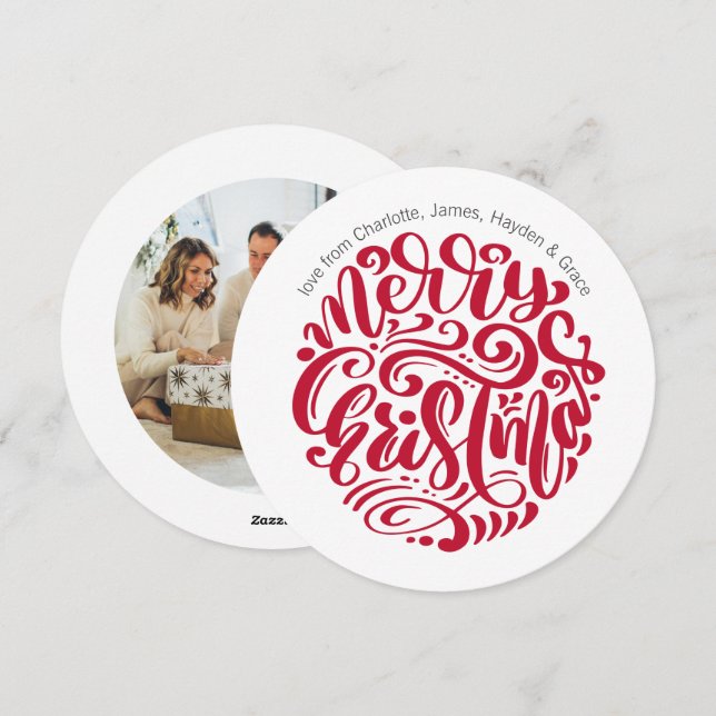 Cartes Pour Fêtes Annuelles Typographie de Noël rouge Photo personnalisée (Devant / Derrière)