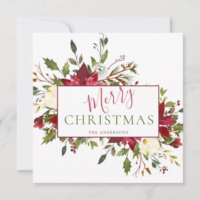 Cartes Pour Fêtes Annuelles Typographie de Noël Rustique Floral (Devant)