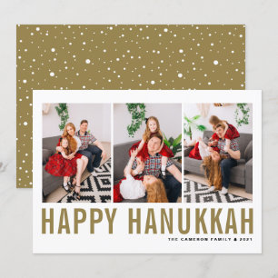 Cartes Pour Fêtes Annuelles Typographie d'or Collage photo Happy Hanoukka