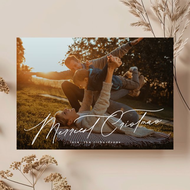 Cartes Pour Fêtes Annuelles Typographie élégante Une photo Joyeux Noël (Créateur téléchargé)