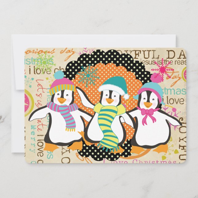 Cartes Pour Fêtes Annuelles Typographie et pingouins Noël (Devant)