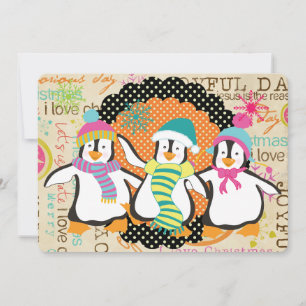 Cartes Pour Fêtes Annuelles Typographie et pingouins Noël