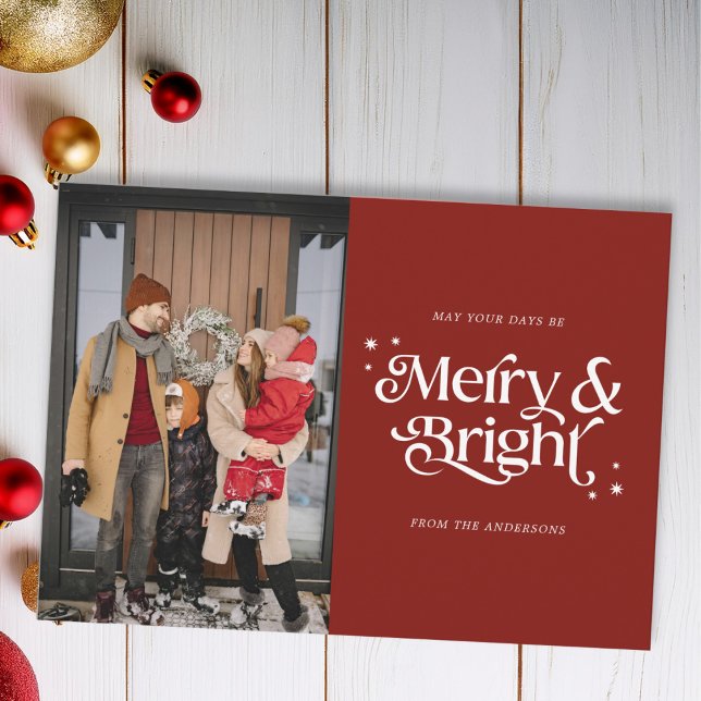 Cartes Pour Fêtes Annuelles Typographie Merry & Bright Photo Christmas (Mockup View)