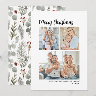 Cartes Pour Fêtes Annuelles Typographie moderne Foliage Multi Photo Noël