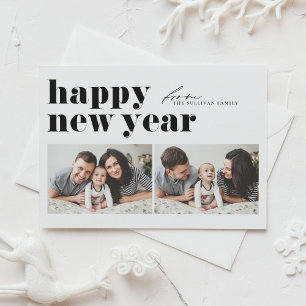 Cartes Pour Fêtes Annuelles Typographie noir Retro Photo Bonne année
