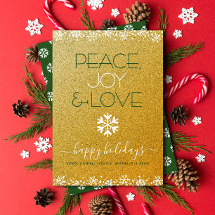 Cartes Pour Fêtes Annuelles Typographie Paix Joie Amour Flocon de Neige Paille