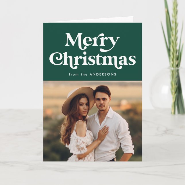 Cartes Pour Fêtes Annuelles Typographie rétro Joyeux Noël vert Photo (Devant)