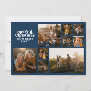 Cartes Pour Fêtes Annuelles Typographie rétro moderne Marine bleu multi photo