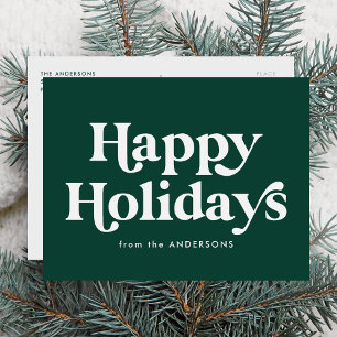 Cartes Pour Fêtes Annuelles Typographie Rétro Vert Joyeux Vacances Non Photo