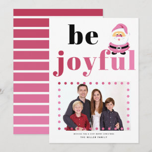 Cartes Pour Fêtes Annuelles Typographie rose Be Joyful, Père Noël photo de Noë