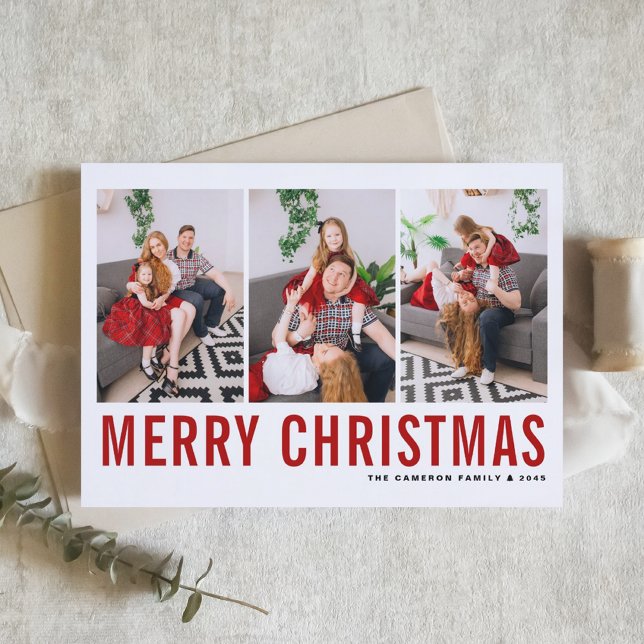 Cartes Pour Fêtes Annuelles Typographie rouge Joyeux Noël photo Collage (Créateur téléchargé)