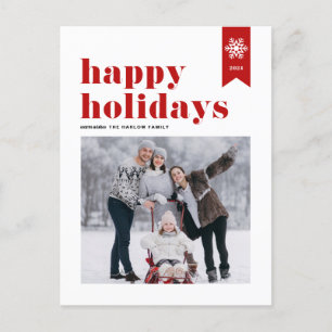 Cartes Pour Fêtes Annuelles Typographie rouge Snowflakes Happy Holidays Photo
